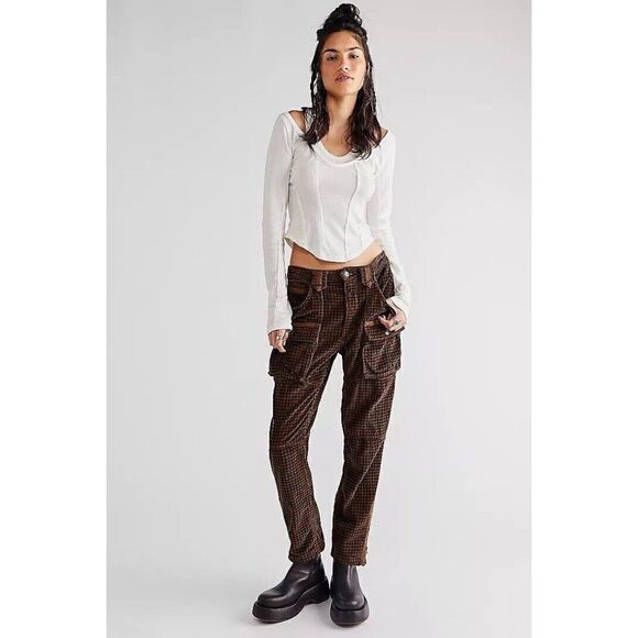 NWT WE THE FREE PEOPLE Sz 28 THE LONDON CALLING SLOUCHY CORD PANTS SANDSTONE - Picture 5 of 6